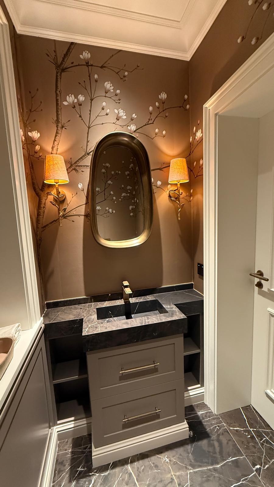 Bespoke vanity unit handcrafted by expert carpenters for a seamless bathroom fit.